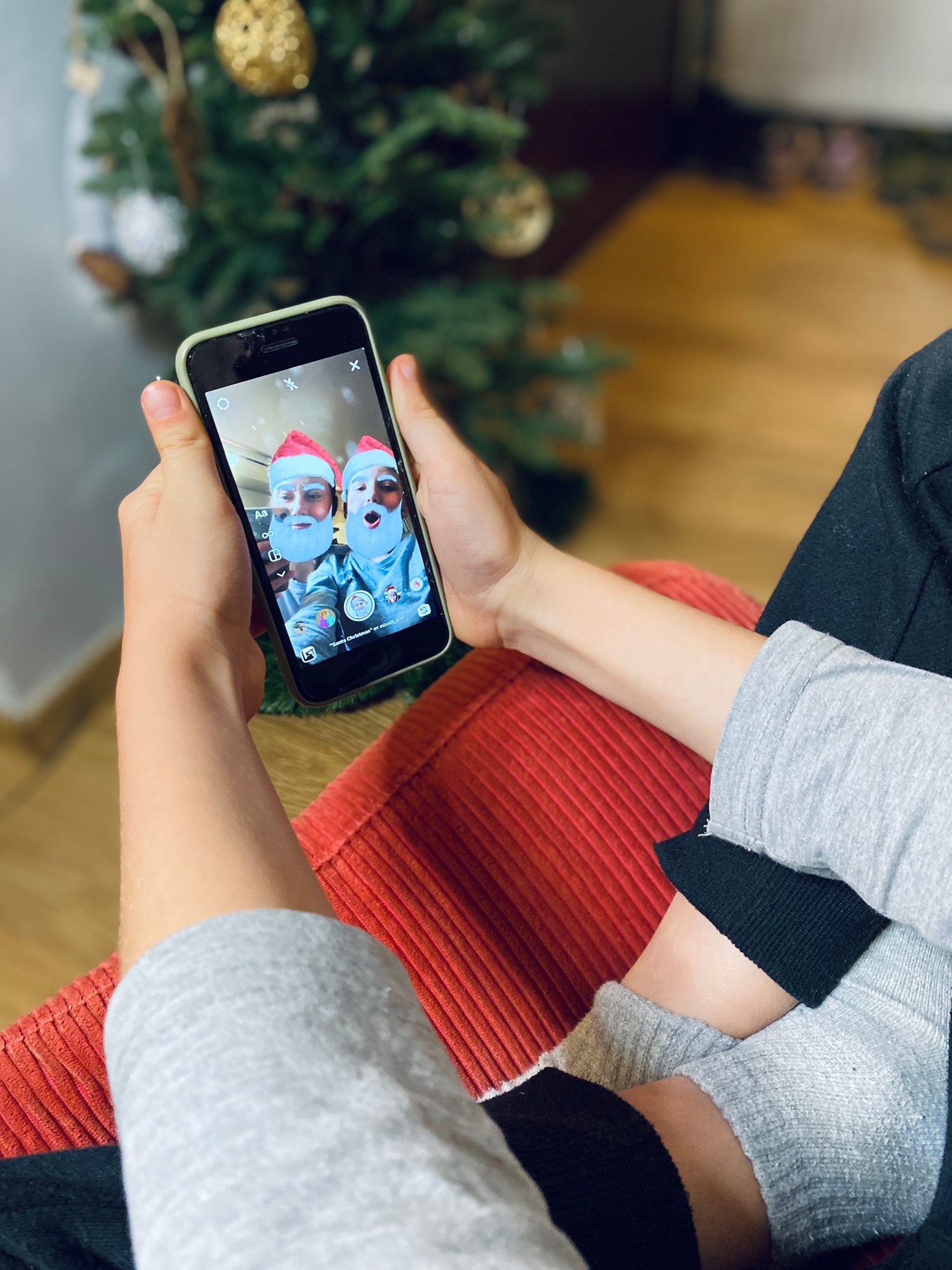 Using social media filters, Santa filters