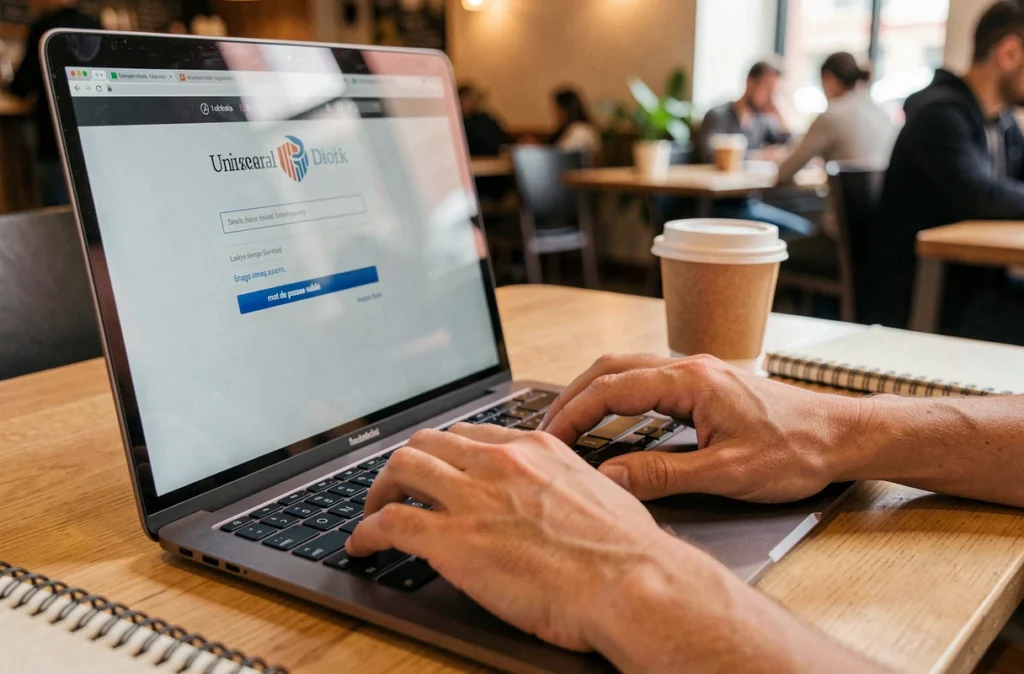 Mains tapant sur un clavier d'ordinateur portable pour récupérer un mot de passe oublié sur un portail universitaire AgroParisTech
