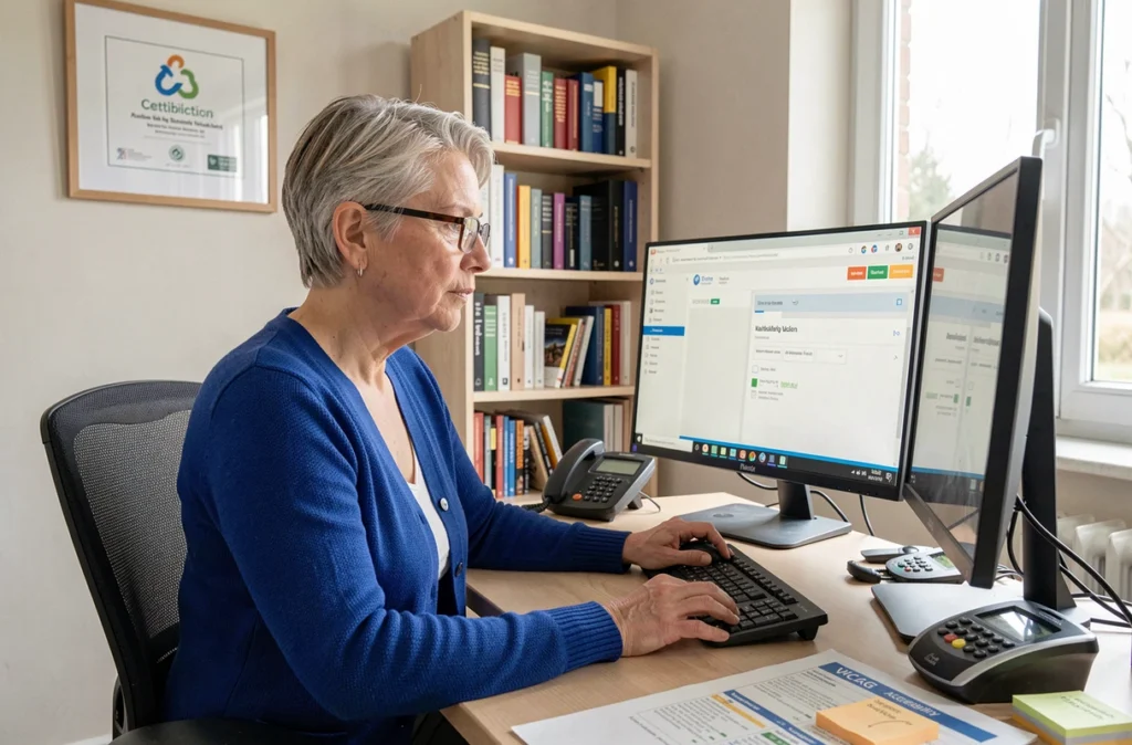 Spécialiste en accessibilité web testant une interface avec un lecteur d'écran dans le bureau d'Ideal-com, agence de création de sites accessibles en Centre-Val de Loire
