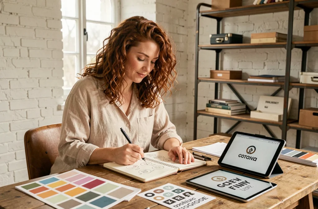 Designer créative travaillant sur l'identité visuelle et la création web pour l'agence Jetoile dans la Loire